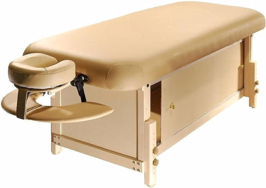 MASTER Kaiser Flat S30 Massage Bed, Beauty Salon Therapy Bed With Storage Cabinet Strong wood Frame Beige COLOR , Height Adjustable 213(L)x76(W) Cm Size Face cushion, Face Cradle, Arm-Support Included