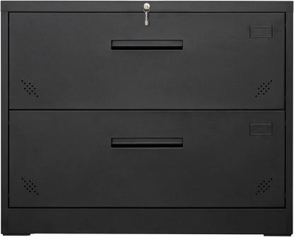 SLifet Metal Lateral File Cabinet with 2 Drawer, Filing Cabinet with Lock, Two Drawer File Cabinet for Home Office/Legal/Letter/A4, Lockable File Cabinets for Hanging File Black