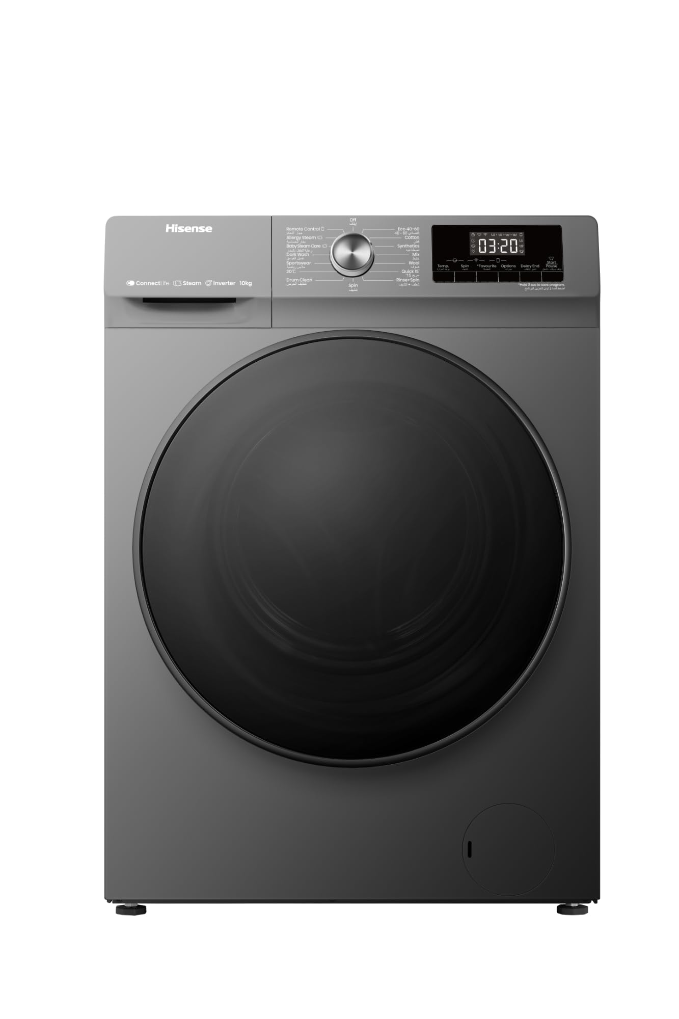 Hisense WFQA1014EVJMWT 10 Kg Front Load Washing Machine with Inverter Motor, Smart Wifi Connectivity, 1400 RPM, Titanium Grey, 1 Year Warranty