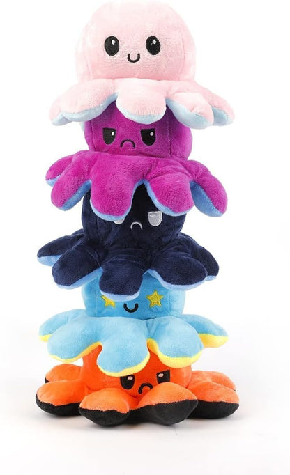 GrabMantra Reversible Octopus Plushie Soft Toys, Double-Sided Flip Stuffed Animal Mood Plush Show Your Mood Without Saying a Word, A Gift for Kids and Decorations | Happy + Angry | (Sunset + Mermaid)