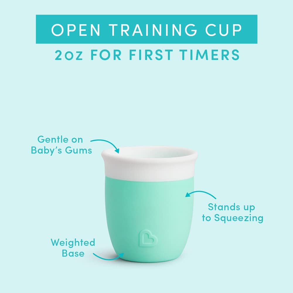 Munchkin C’est Silicone! Open Toddler and Baby Cup for Babies and Toddlers 4 Months+, Ideal Transition Sippy Cup and Suitable Free Flow Sippy Cup for Baby and Toddler weaning, 2oz/60ml, Mint