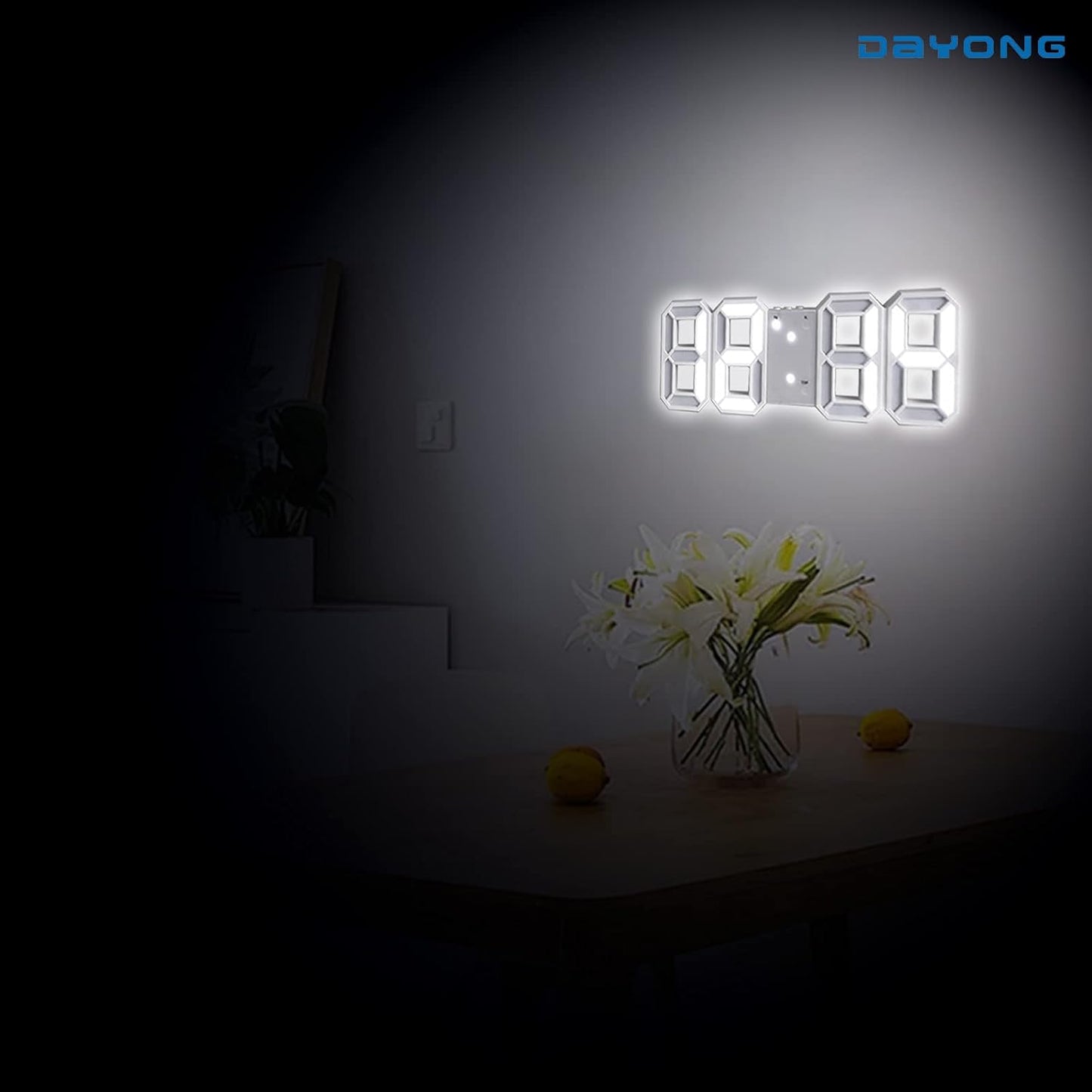 DAYONG 3D LED Digital Wall Clock Table Desktop Alarm Clock Nightlight For Home Living Room Office