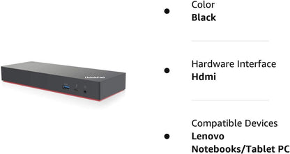 Lenovo ThinkPad Thunderbolt 3 Dock Gen 2 135W (40AN0135) Dual UHD 4K Display Capability, 2 HDMI, 2 DP, USB-C, USB 3.1 with 3 Years Warranty Card