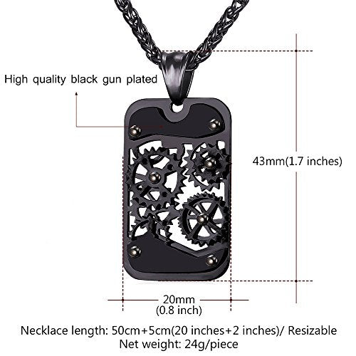 U7 Men Steampunk Jewelry Stainless Steel Rope Chain Cool Gear Pendant Necklace, 22/24/26 Inch Length, With Gift Box