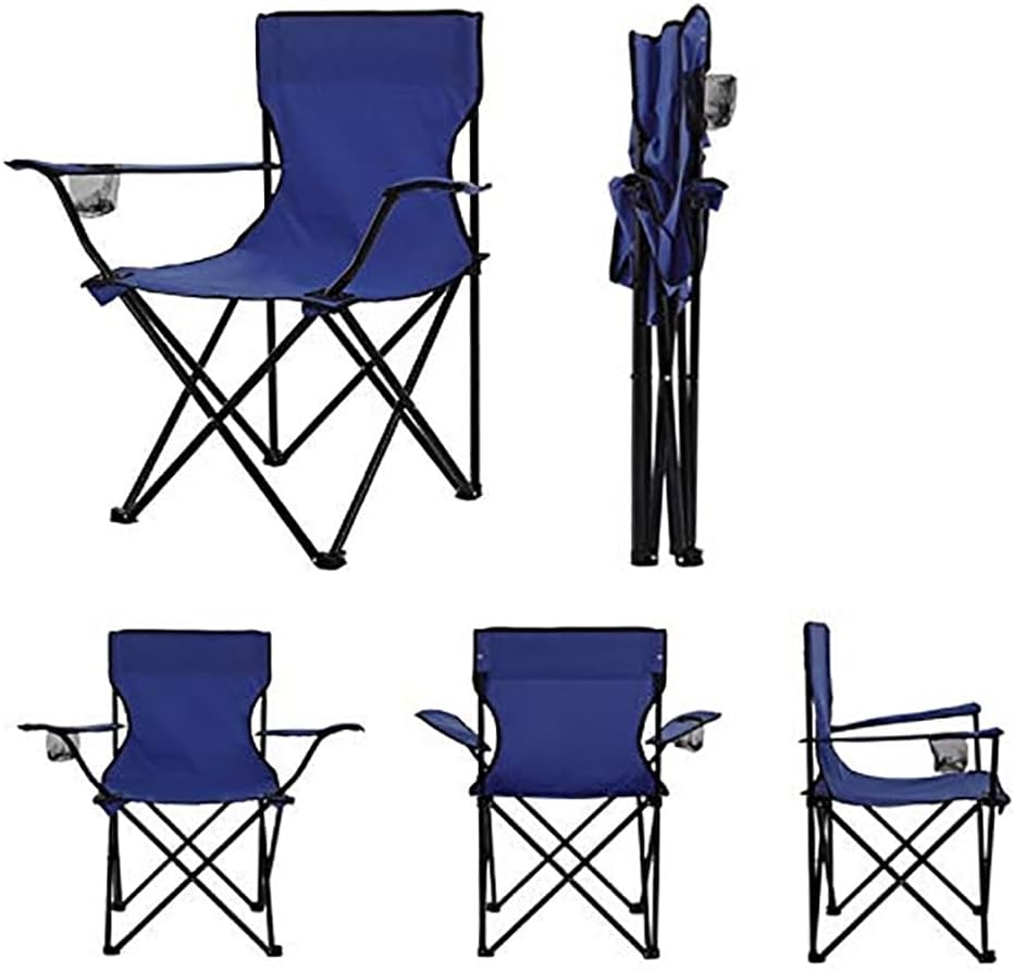 Rubik 2 Pieces Camping Chair with Carry Bag for Adults, Foldable Chairs with Armrests and Cup Holder for Outdoor Camp Beach Travel Picnic Hiking BBQs Garden (Navy Blue)