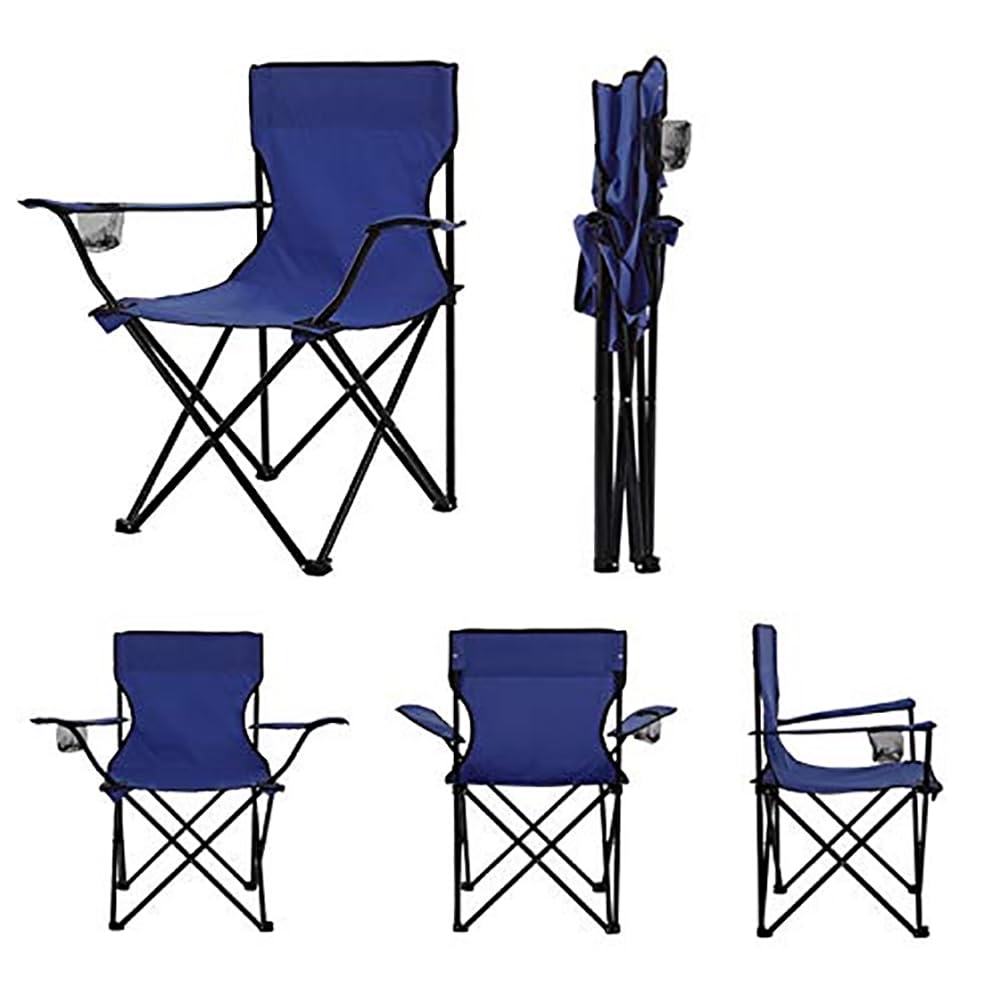 Rubik 2 Pieces Camping Chair with Carry Bag for Adults, Foldable Chairs with Armrests and Cup Holder for Outdoor Camp Beach Travel Picnic Hiking BBQs Garden (Navy Blue)