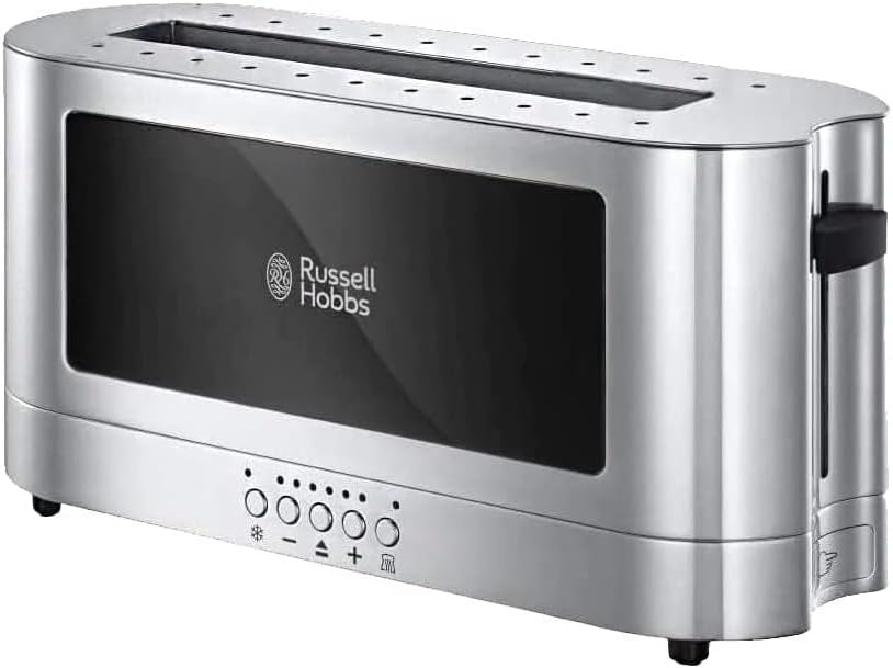 Russell Hobbs 1420W Extra Long Slot Slice Toaster with Toast Technology, Automatic, Glass View for easy monitoring, 7 Browning Settings with Defrost/Reheat/Cancel Function, Stainless Steel – 23380-56