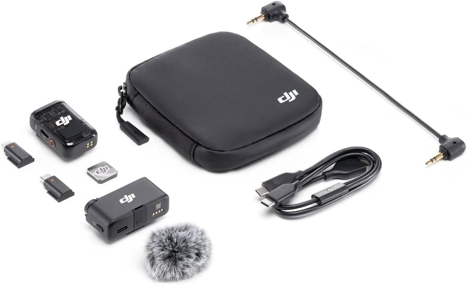 DJI Mic (2 TX + 1 RX Charging Case), Wireless Lavalier Microphone, 250m (820 ft.) Range, 15-Hour Battery, Noise Cancellation Mic for PC, iPhone, Vlogs, UAE Version with Official Warranty Support