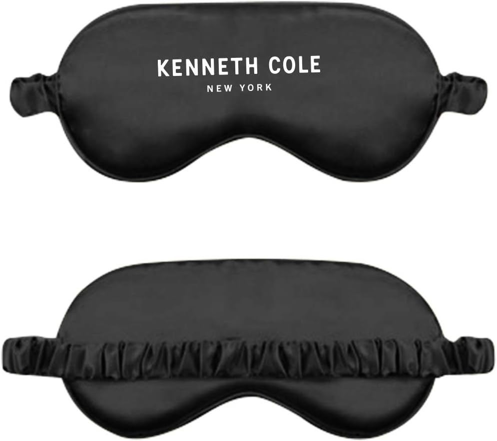 Kenneth Cole Pure Silk Sleep Mask, Eye Mask Cooling Reusable Super Soft With Adjustable Strap for Sleeping And Eye Mask For Sleeping Blocks Light Reduces Puffy Eyes, Black, Pack of 1