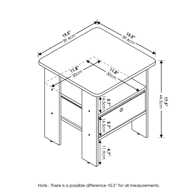 Furinno Andrey End Table/Side Table/Night Stand/Bedside Table with Bin Drawer, Dark Walnut, Andrey, 11157DWN, 1 Pack