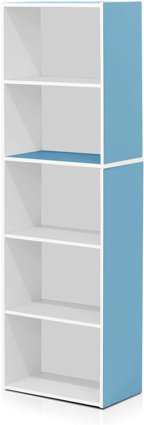 Furinno 5-Tier Reversible Color Open Shelf Bookcase, White/Pink 11055WH/PI