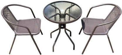 Vital Garden Dining Set 3 Piece (2 Chair and 1 Table) Outdoor Furniture Patio Dining Table and Chair Balcony Dinner Table Dinner Chair Poly Rattan Anthracite & Grey (‎VI-DNS-01)