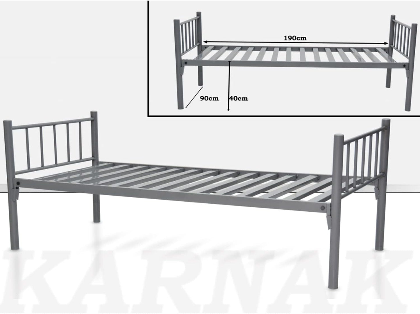 Karnak Single Metal Steel Bed with Medicated Mattress Dimension 90x190 Centimeters (Silver)