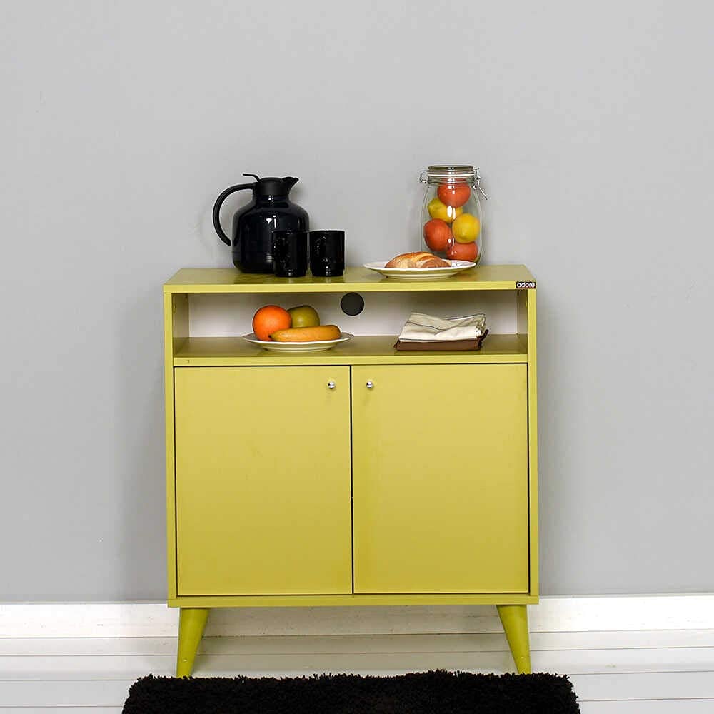 Adore Furniture London 2 Doors Decorative Multi-Purpose Cabinet, 73 cm Width x 79 cm Height x 42 cm Depth, Yellow