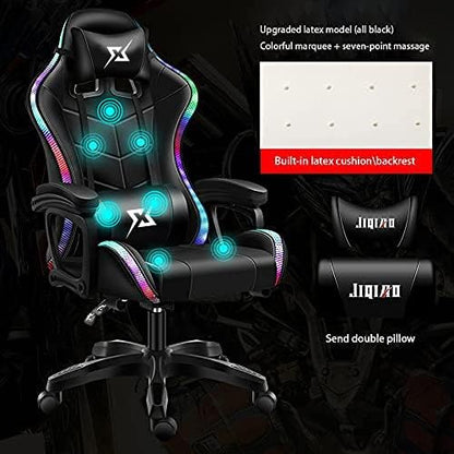 COOLBABY Gaming Chair LED Light Racing Chair,Ergonomic Office Massage Chair,Lumbar Support and Adjustable Back Bench,Bluetooth Speaker…