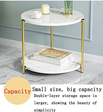 Coffee Tables for Living Room, Double-Layered Square End Side Tables Sofa Table, Modern Marble Nesting Table with Metal Frame Legs Set of 2 (White+square+Golden frame)