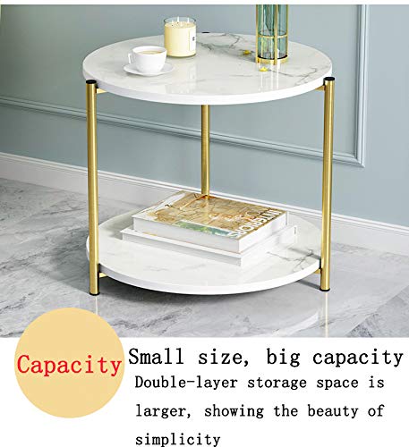 Coffee Tables for Living Room, Double-Layered Square End Side Tables Sofa Table, Modern Marble Nesting Table with Metal Frame Legs Set of 2 (White+square+Golden frame)