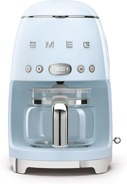 Smeg DCF02PBUK, 50'S Retro Style Drip Filter Coffee Machine, 10 Cup Capacity with Aroma Intensity Function, Water Hardness Adjustment&1.4 L Tank, Reuseable Coffee Filter, Pastel Blue, 1 Year Warranty