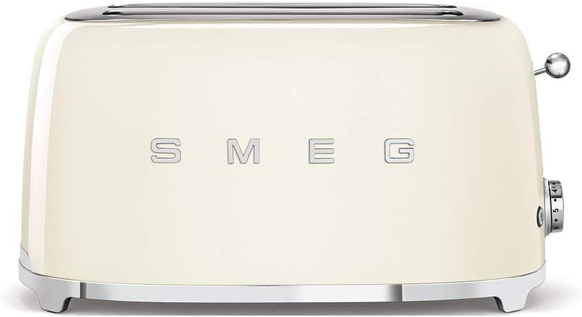 Smeg TSF02CRUK, 50's Retro Style 4 Slice Toaster,6 Browning Levels,2 Extra Wide Bread Slots, Defrost and Reheat Functions, Removable Crumb Tray, Cream, 1 Year Warranty