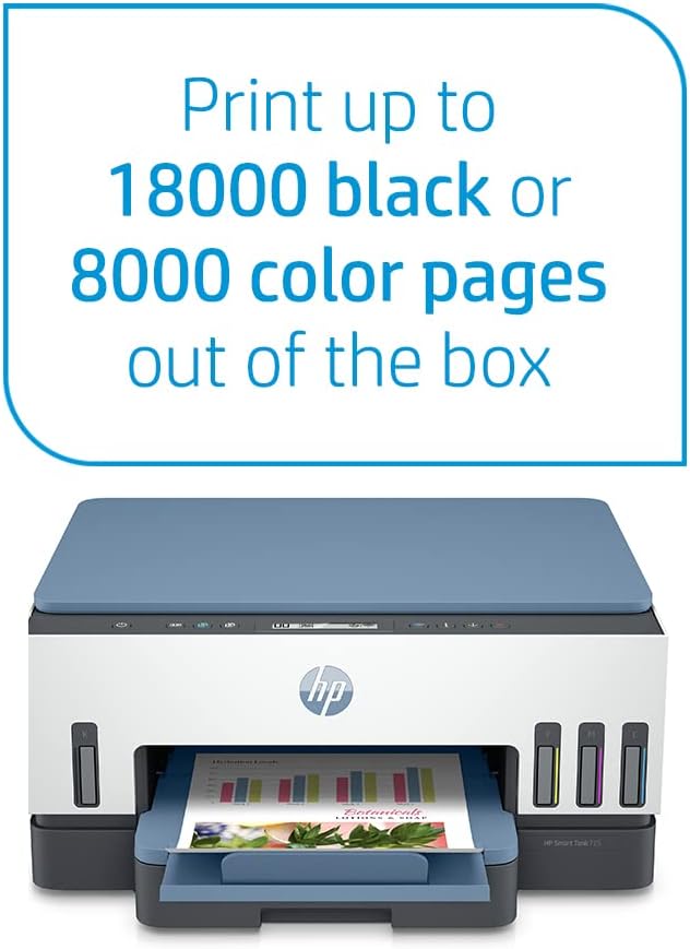 HP Smart Tank 725 All-in-One Printer wireless, Print, Scan, Copy, Auto Duplex Printing, Print up to 18000 black or 8000 color pages, White/Blue [28B51A], Standard - CaveHubs