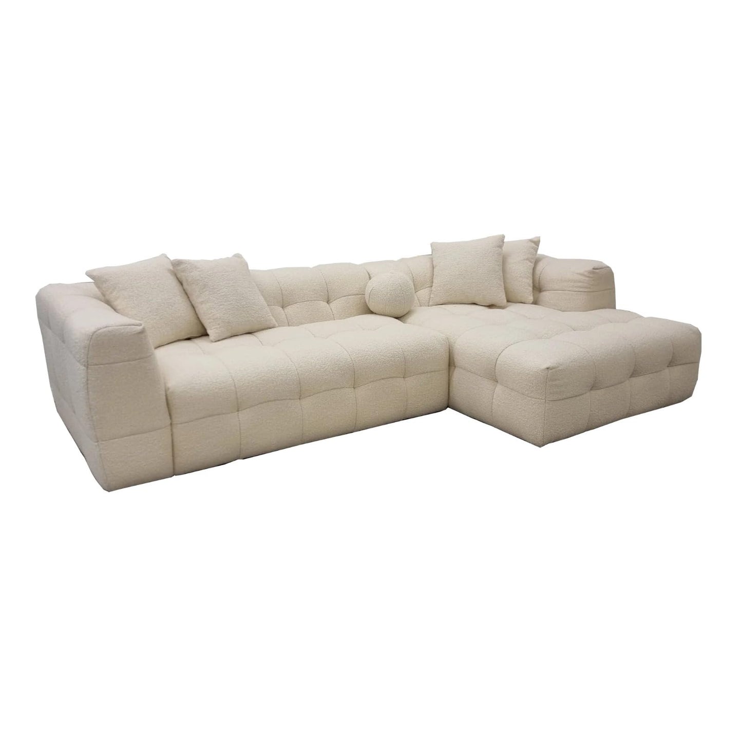 Wooden Twist Bubble Design Tufted Boucle Fabric Modern 5 Seater Sectional Sofa Spacious Seating Arrangement Ideal for Gatherings or Family Movie Nights