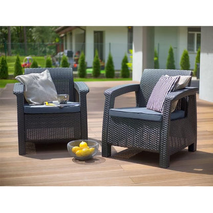 Plastdour Three Seater Sofa Patio Sofa Outdoor Seating Set Rattan Furniture Garden Cushion Sofa Outdoor Sofa Balcony Furniture Outdoor Sofa Set Garden Sofa with Cushion (Three Seater Sofa, Grey)