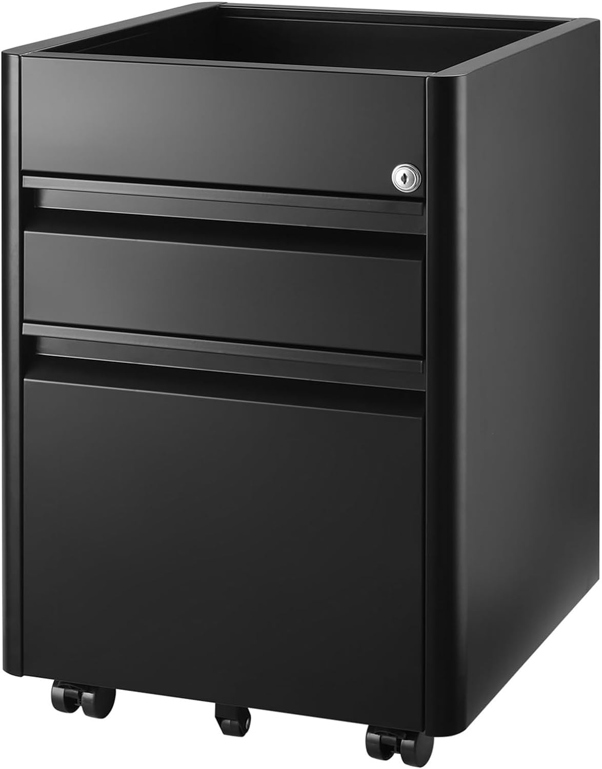 Godappe 2 Drawer Metal File Cabinet, Metal Mobile Filing Cabinet Under Desk Storage with Lock and Top Storage Shelf, Locking Office Rolling Cabinets for Legal/Letter/A4 Size, Pre-Assembled, Black