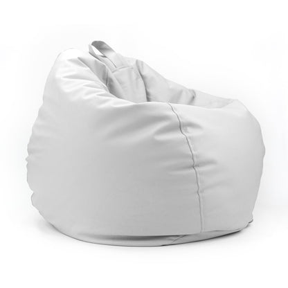 LUXE DECORA Classic Round Faux Leather Bean Bag with Polystyrene Beads Filling (L, White)