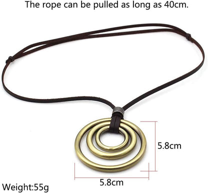 JczR.Y Leather Necklace for Men Double Circle Rings Leather Rope Pendant Necklace Punk Leather Chain Disc Ring Necklace Vintage Jewelry Gift