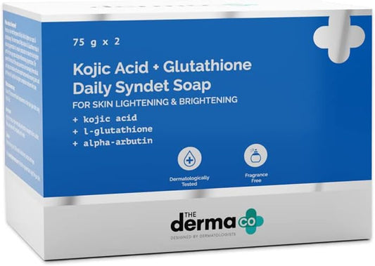 The Derma Co Kojic Acid + Glutathione Daily Syndet Brightening Soap With Kojic Acid, L-Glutathione & Alpha-Arbutin - 75 G X 2