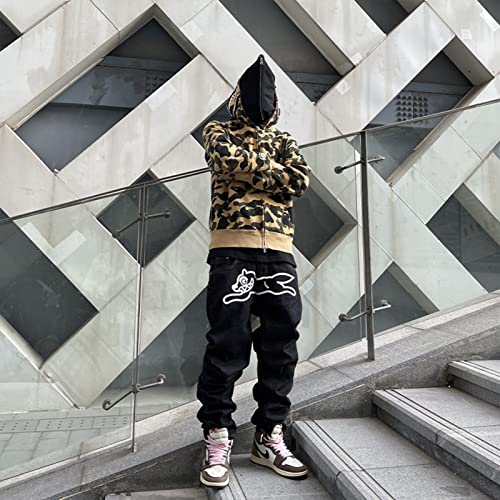 FantasyGears Y2k Jeans Men Grunge Hip Hop Baggy Pants Straight Leg Graphic Denim Joggers Loose Goth Trousers Streetwear