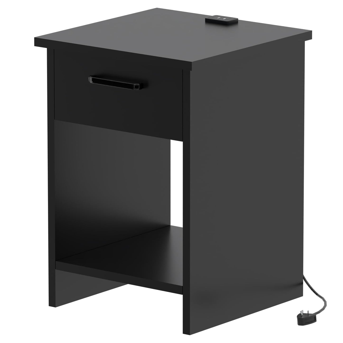 Mahmayi Modern Night Stand Table, Side Table with Single Drawer Storage and Open Storage Shelves, Side Table For Living Room, Bedroom - Black