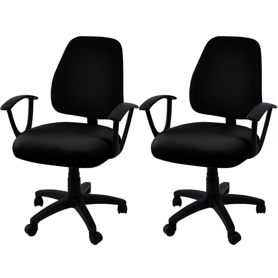 SARAFLORA Polyester Solid Stretch Washable Computer Chair Slipcovers for Universal Rotating for Boss, Office Chair (Large, Black)