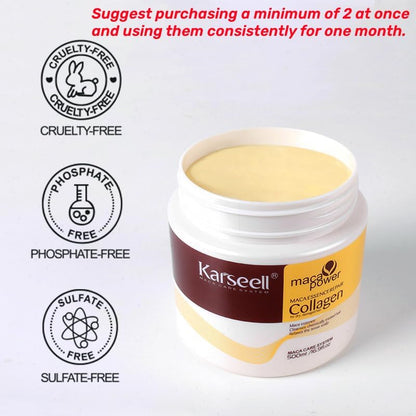 Karseell Collagen Maca Hair Treatment Deep Repair Conditioning Hair Mask Argan Oil Coconut Oil Essence for Dry Damaged Hair All Hair Types 16.90 Fl oz 500ml