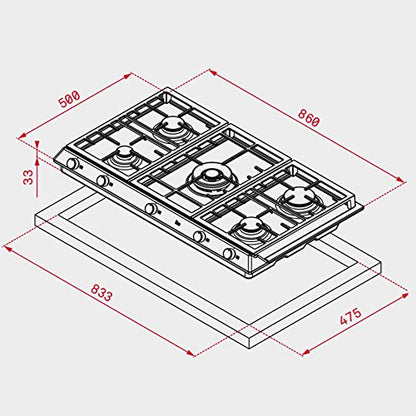 Teka Ex 90.1 5G Ai Al Dr Ci Gas Hob With 5 High Efficiency Burners And Cast Iron Grills In 90 Cm Of Natural Gas"Min 1 year manufacturer warranty"