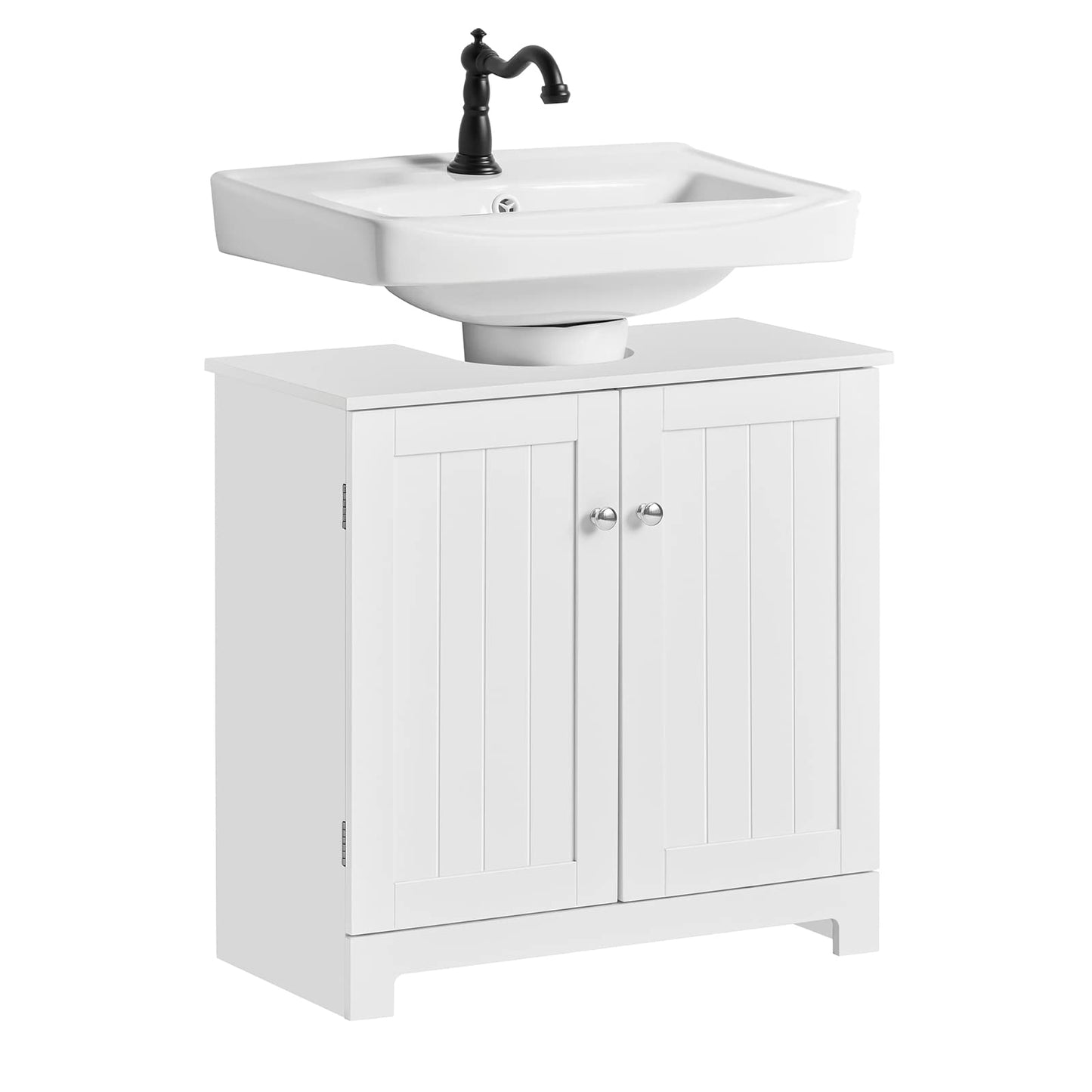 SoBuy (UAE STOCK) BZR18-II-W, Under Sink Cabinet Bathroom Vanity Unit Bathroom Storage Cabinet with 2 Doors, Suitable for Pedestal Sinks