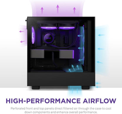 NZXT H5 Flow Compact ATX Mid-Tower PC Gaming Case – High Airflow Perforated Front Panel – Tempered Glass Side Panel – Cable Management – 2 x 120mm Fans Included – 280mm Radiator Support – White