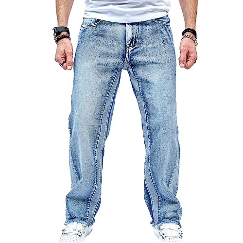 WEIBUMAOYI Men's Loose Fit Pants Relaxed-Fit Men Jeans Washed Oversize Straight Leg Carpenter Jean