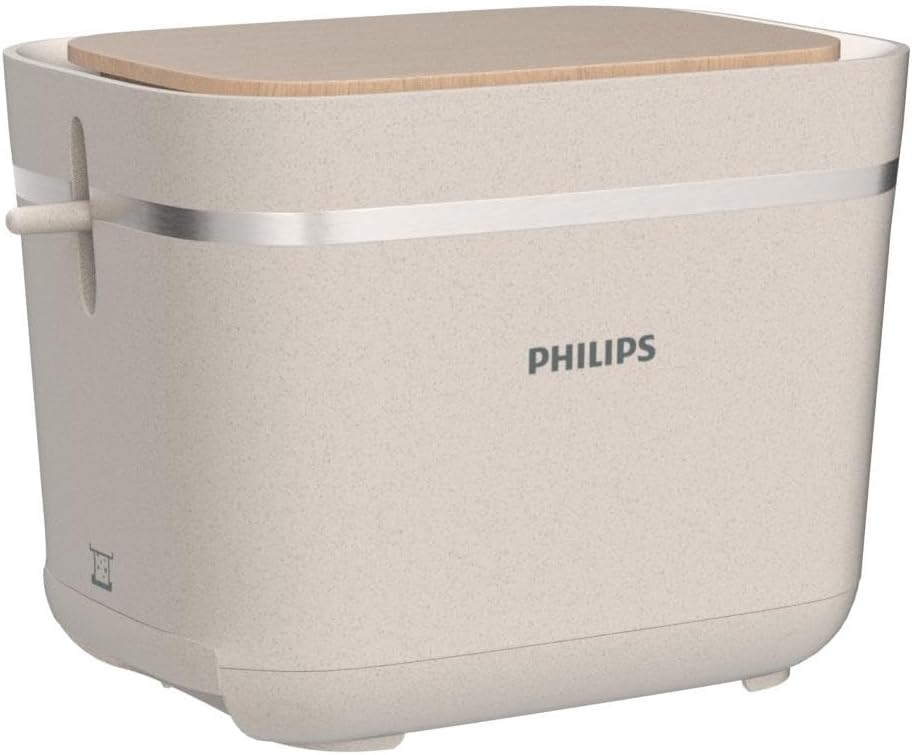 Philips Eco Conscious Edition Toaster 5000 Series, 100% Bio-based plastics*, 8 Browning Settings, 2 Slot Compact Design, 830W Power, Silk White Matt Finish, HD2640/11