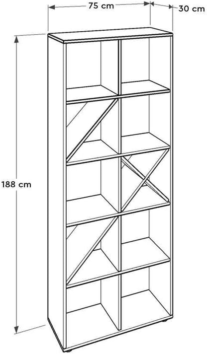 Adore Furniture Gaming Interchangeable Decorative Storage Shelving Unit with 10 Shelves, 75 cm Width x 188 cm Height x 30 cm Depth, Sonoma