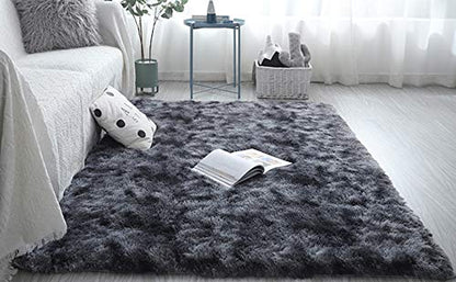 Tinyboy-hbq Area Rugs Shaggy Carpet for Living Room Bedroom Large Fluffy Carpet Modern Non-Slip Mat Multisize Rug Indoor Home Decor (Gray White, 80 x 120 cm)