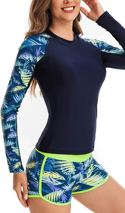 CCAKXCJJ Womens Two Piece Rash Guard Long Sleeve Swimsuit UV UPF 50+ Zipper Athletic Swimwear Sports Surfing Bathing Suit