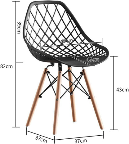 Dining Chair,Newest Style Modern Plastic Chair,Shell Room Chair with Lattice Back and Wooden Dowel Eiffel Legs,for for Kitchen Bedroom Living Room (Black,four chairs)