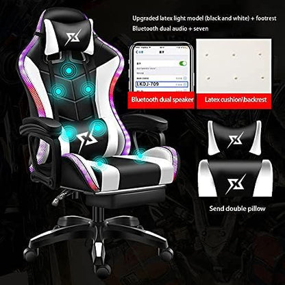 COOLBABY Gaming Chair LED Light Racing Chair,Ergonomic Office Massage Chair,Lumbar Support and Adjustable Back Bench,Bluetooth Speaker…