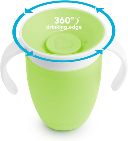 Munchkin Miracle 360 Sippy Cup, Trainer Toddler Cup, BPA Free Baby & Toddler Cups w.Handles, Non Spill Cup, Dishwasher Safe Baby Cup, Leakproof Childrens Cup, 6+ Months - 7oz/207ml, 2 Pack, Blue/Green