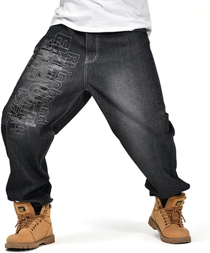 LUOBANIU Men's Vintage Hip Hop Style Baggy Jeans Denim Loose Fit Dance Skateboard Pants