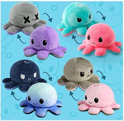 GrabMantra Reversible Octopus Plushie Soft Toys, Double-Sided Flip Stuffed Animal Mood Plush Show Your Mood Without Saying a Word, A Gift for Kids and Decorations | Happy + Angry | (Sunset + Mermaid)