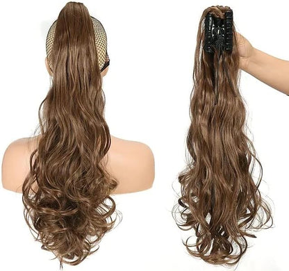 Synthetic Long Straight Claw Ponytail Wigs Clip In AH Tail Hair Ponytail (CURLY, 1B)