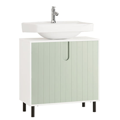 SoBuy (UAE STOCK) BZR137-GR Bathroom Tall Cabinet Bathroom Storage Cabinet with Laundry Basket White and Light Green W31 x D30 x H167cm (basin cabinet)