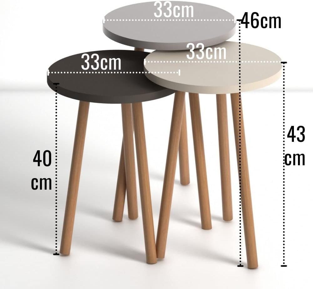 BPA® Home Canvas Roma Nested Coffee Table Set Of Three For Living Room Home Office Contemporary Stacking End Side Table Leisure Night Stand Wood Legs Telephone Table- Multicolor